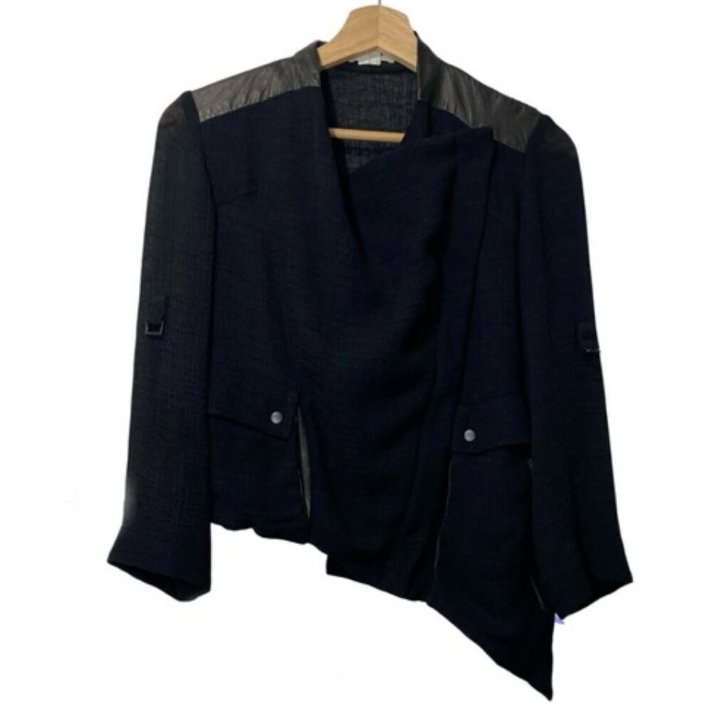 Helmut Lang Off Center Zip Silk Jacket Black Vintage 1990s size S Made in USA